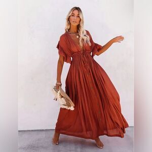 Deep V-Neck Kaftan Coverup Dress